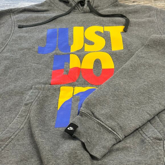 Nike Gray Mens M Just Do It Tri Color Spellout Sporty Athletic Pullover Hoodie - Picture 11 of 12